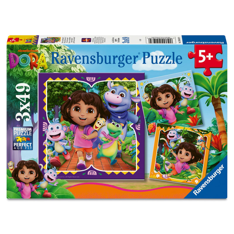 Ravensburger Dora Ready to Party 3 x 49 piece Jigsaw Puzzles - for Kids Age 5 Years Up - 147 Pieces 1+ Players Gifts for Children