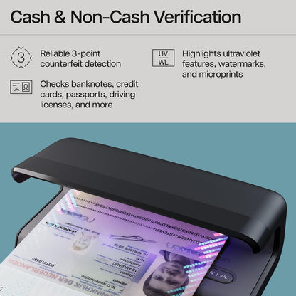 Safescan 75 LED Geldscheinprüfgerät mit ultrastarkem UV- & Weißlicht - Falschgeldprüfgerät für Banknoten, Kreditkarten & Ausweise - Geldprüfer mit dreifacher Erkennung - Geldprüfmaschine
