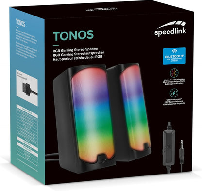 Speedlink Tonos RGB Gaming PC Speaker Bluetooth - Gaming Luidsprekers met RGB Verlichting, 3.5mm jack of Bluetooth-aansluiting, 12W, actieve PC luidspreker met verschillende verlichtingsmodi, zwart