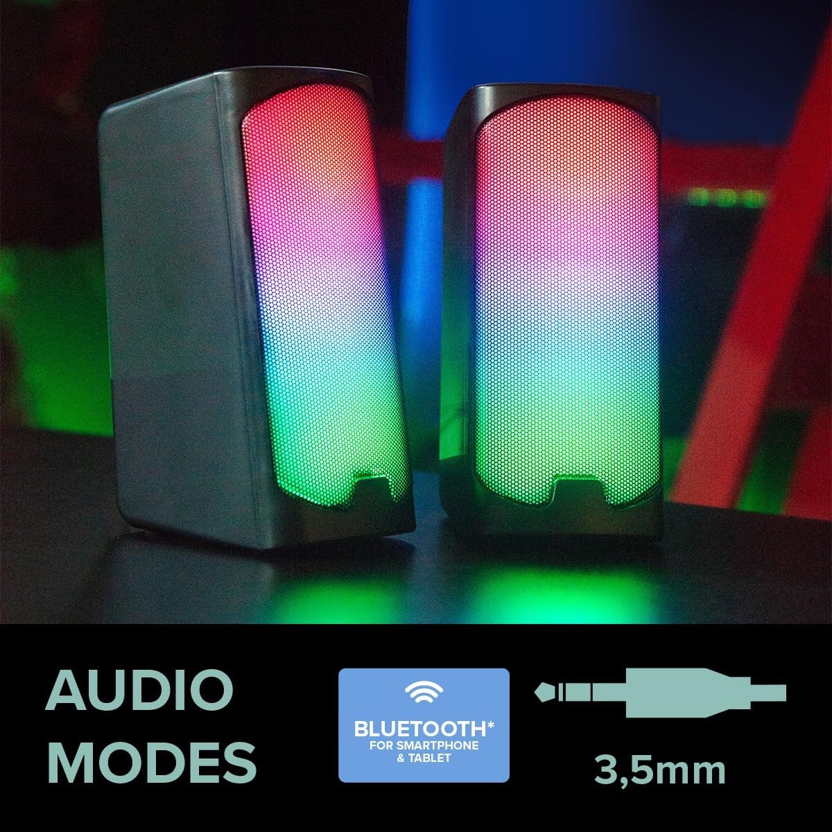 Speedlink Tonos RGB Gaming PC Speaker Bluetooth - Gaming Luidsprekers met RGB Verlichting, 3.5mm jack of Bluetooth-aansluiting, 12W, actieve PC luidspreker met verschillende verlichtingsmodi, zwart