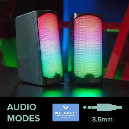 Speedlink Tonos RGB Gaming PC Speaker Bluetooth - Gaming Luidsprekers met RGB Verlichting, 3.5mm jack of Bluetooth-aansluiting, 12W, actieve PC luidspreker met verschillende verlichtingsmodi, zwart