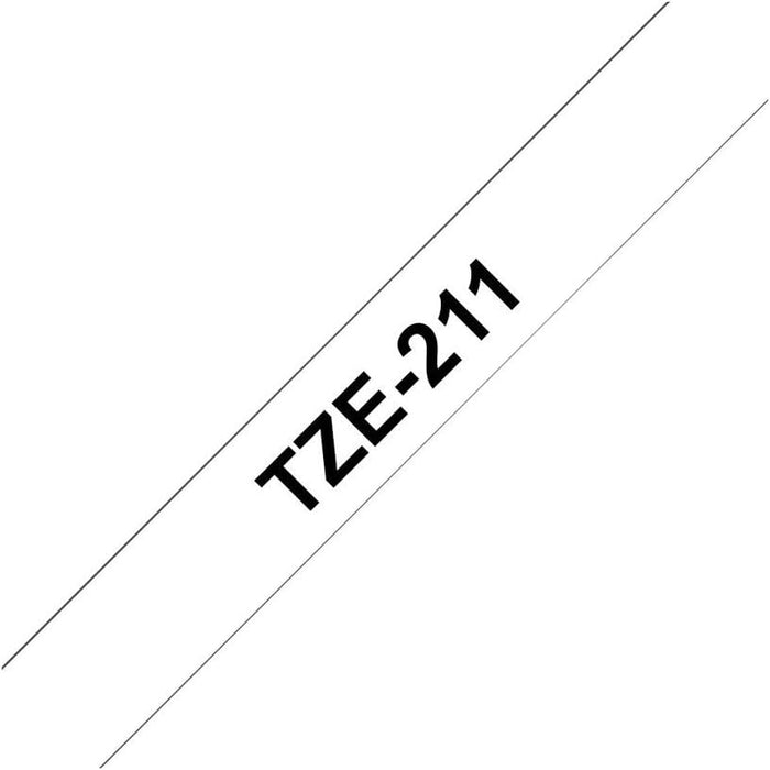 Brother TZe-211 Labelling Tape Cassette, Black on White, 6mm (W) x 8M (L), Laminated, Brother Genuine Supplies
