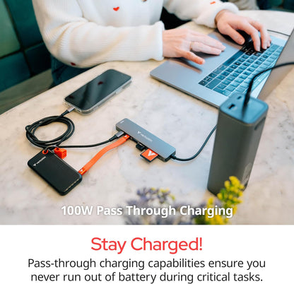 Verbatim USB-C Essentials Multiport Hub– 6 Ports: (3) USB-A 3.0/3.2 Gen 1, (1) USB-C 3.0/3.2 Gen 1, RJ45 Ethernet, 4K HDMI and Up to 100W Power Delivery