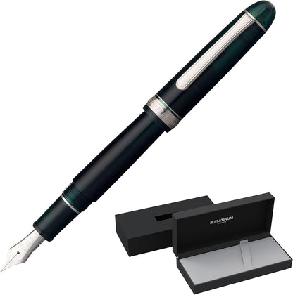 PLATINUM Japanese Fountain Pen #3776 Century Rhodium Laurel Green M/Green / 0.34-0.44 mm/Handmade / 14 Karat Gold Nib/with Gift Box/Fountain Pen