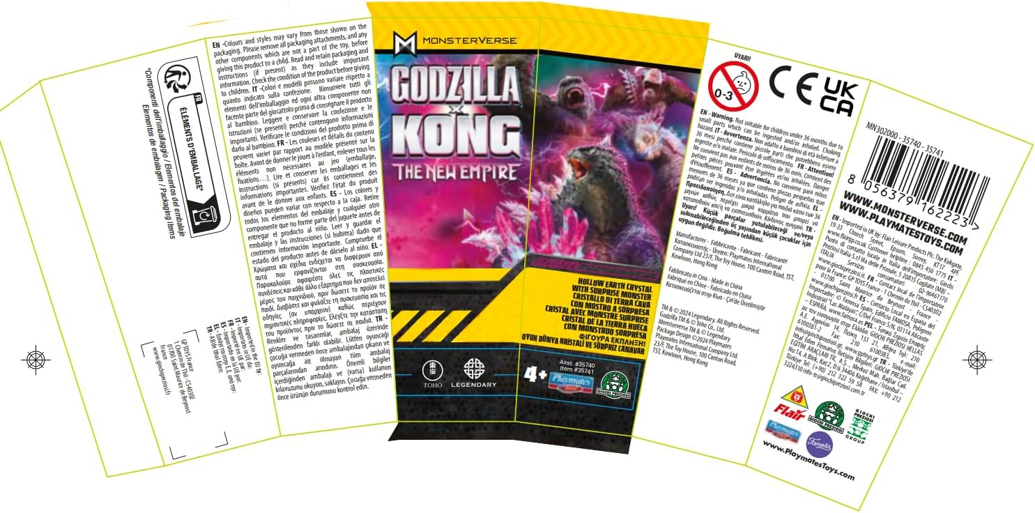 Godzilla x Kong: The New Empire, 4.5 Inch Hollow Earth Crystal Action Figure Toy with 2 inch Mini Surprise Figure, Iconic Collectable Movie Characters, Suitable for Ages 4 Years+