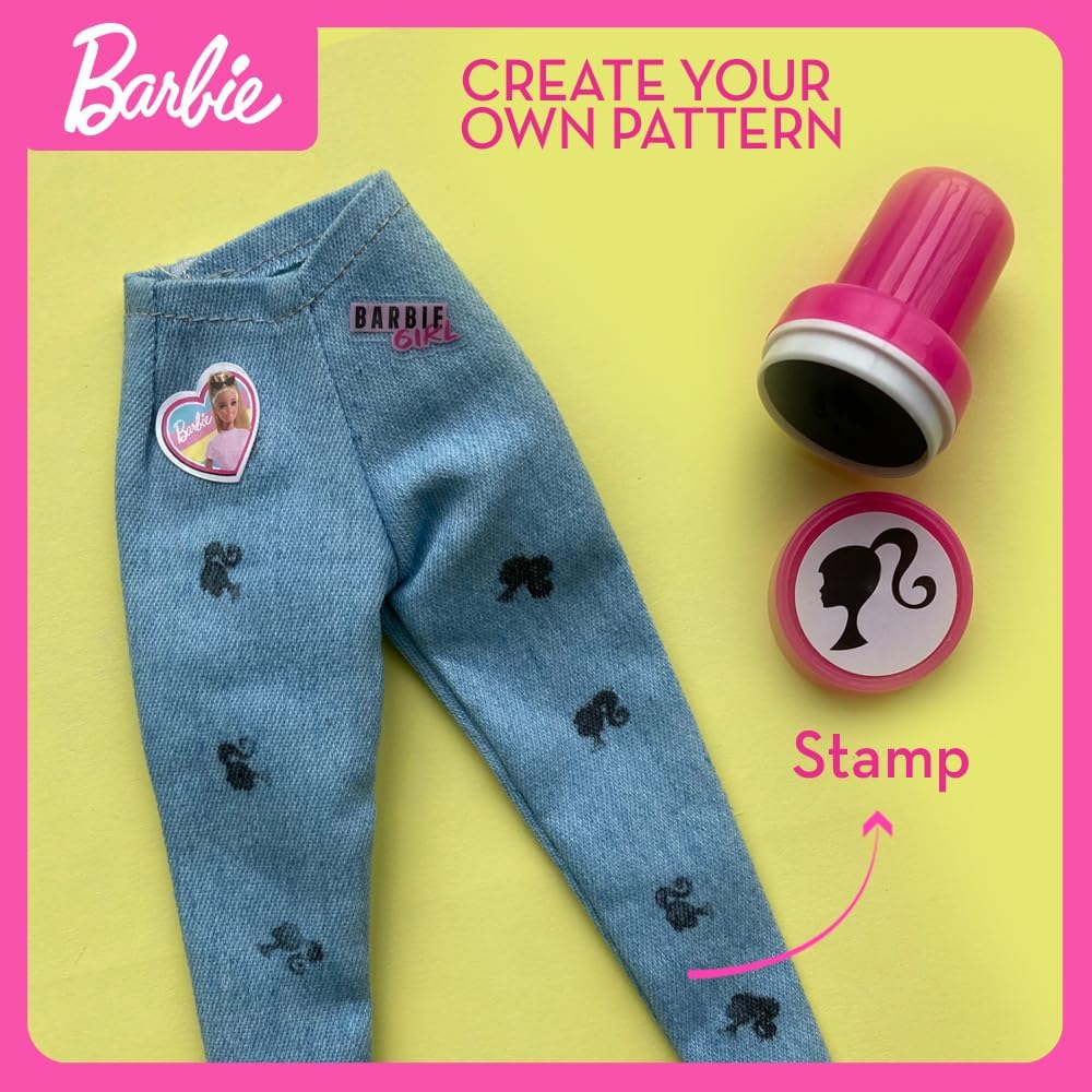 Barbie DIY Fashion Designer Set – Make Your Own Casual Look | Includes T-Shirt, Leggings, Stickers, Ribbons & Stamp | Creative Fashion Toy Kit for Kids Ages 5+