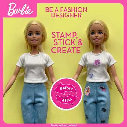 Barbie DIY Fashion Designer Set – Make Your Own Casual Look | Includes T-Shirt, Leggings, Stickers, Ribbons & Stamp | Creative Fashion Toy Kit for Kids Ages 5+