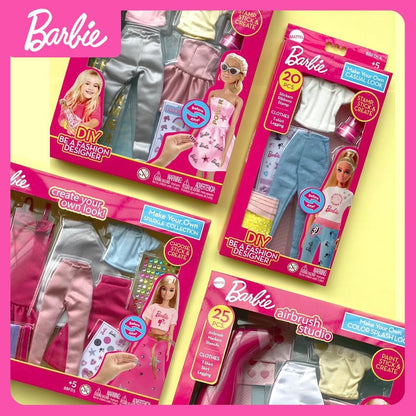 Barbie DIY Fashion Designer Set – Make Your Own Casual Look | Includes T-Shirt, Leggings, Stickers, Ribbons & Stamp | Creative Fashion Toy Kit for Kids Ages 5+