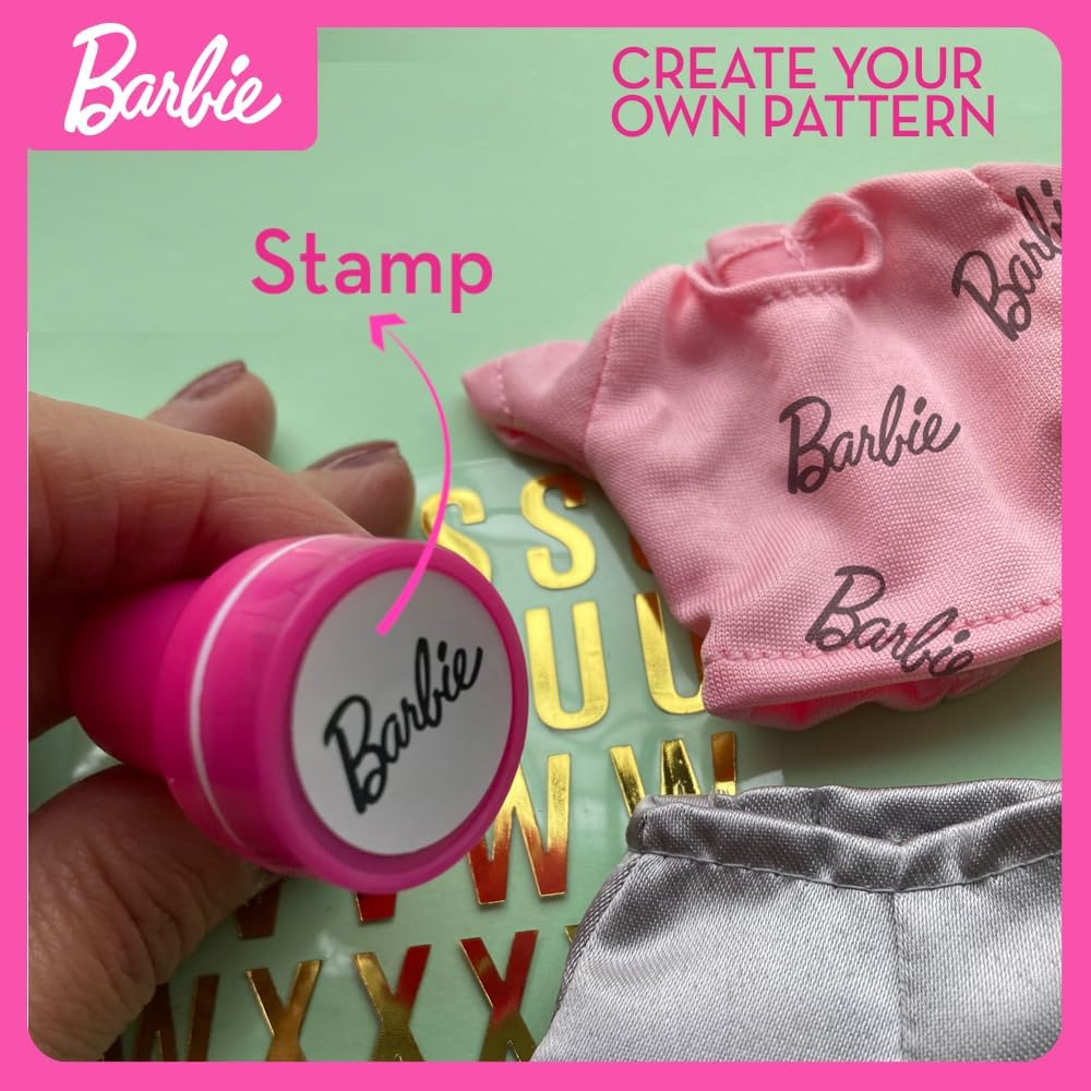 Barbie DIY Urban & Chic Fashion Designer Set – 80-Piece Custom Outfit Kit | Includes Dress, Tops, Leggings, Gold Letters, Stickers & Stamp | Creative Barbie Fashion Toy for Kids Ages 5+