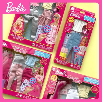 Barbie DIY Urban & Chic Fashion Designer Set – 80-Piece Custom Outfit Kit | Includes Dress, Tops, Leggings, Gold Letters, Stickers & Stamp | Creative Barbie Fashion Toy for Kids Ages 5+