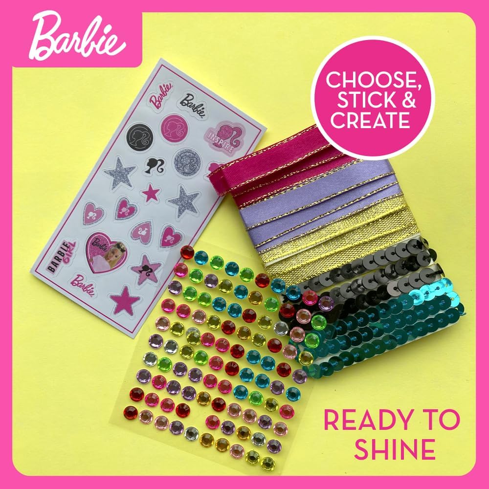 Barbie DIY Sparkle Fashion Designer Set – 130-Piece Dress-Up Kit | Design Clothes for Dolls with Rhinestones, Ribbons, Stickers & Mannequin | Sparkle Barbie Clothing Gift for Girls Ages 5+