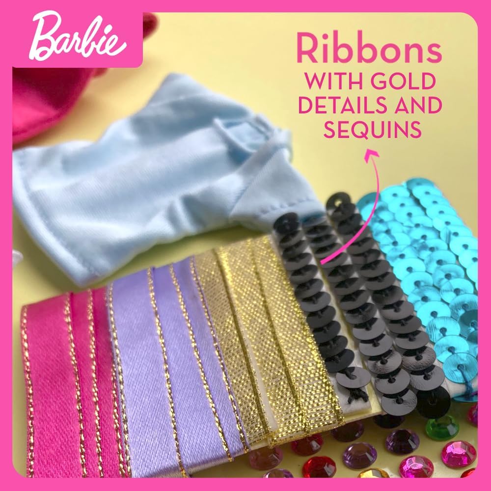 Barbie DIY Sparkle Fashion Designer Set – 130-Piece Dress-Up Kit | Design Clothes for Dolls with Rhinestones, Ribbons, Stickers & Mannequin | Sparkle Barbie Clothing Gift for Girls Ages 5+