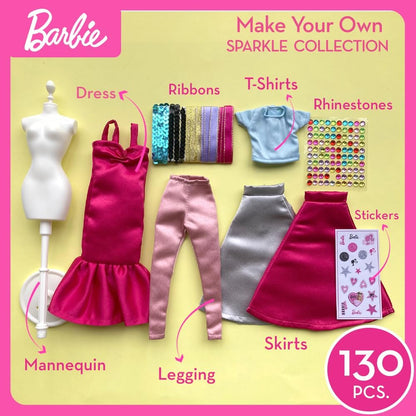 Barbie DIY Sparkle Fashion Designer Set – 130-Piece Dress-Up Kit | Design Clothes for Dolls with Rhinestones, Ribbons, Stickers & Mannequin | Sparkle Barbie Clothing Gift for Girls Ages 5+