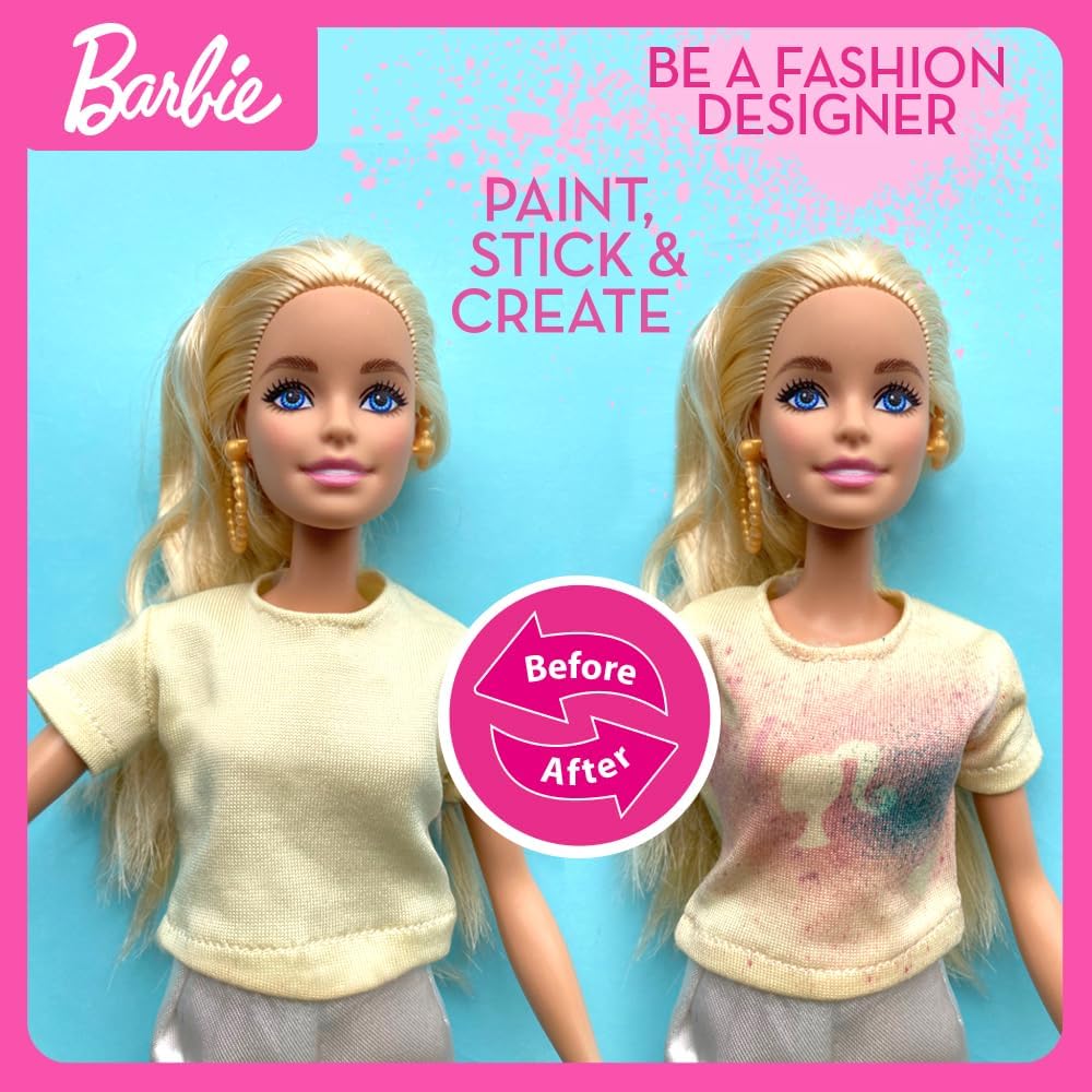 Barbie DIY Airbrush Studio – 25-Piece Color Splash Fashion Kit | Design Barbie Clothes for Dolls with Airbrush, Markers, Stencils, and Outfits | Creative Toy for Girls Ages 5+