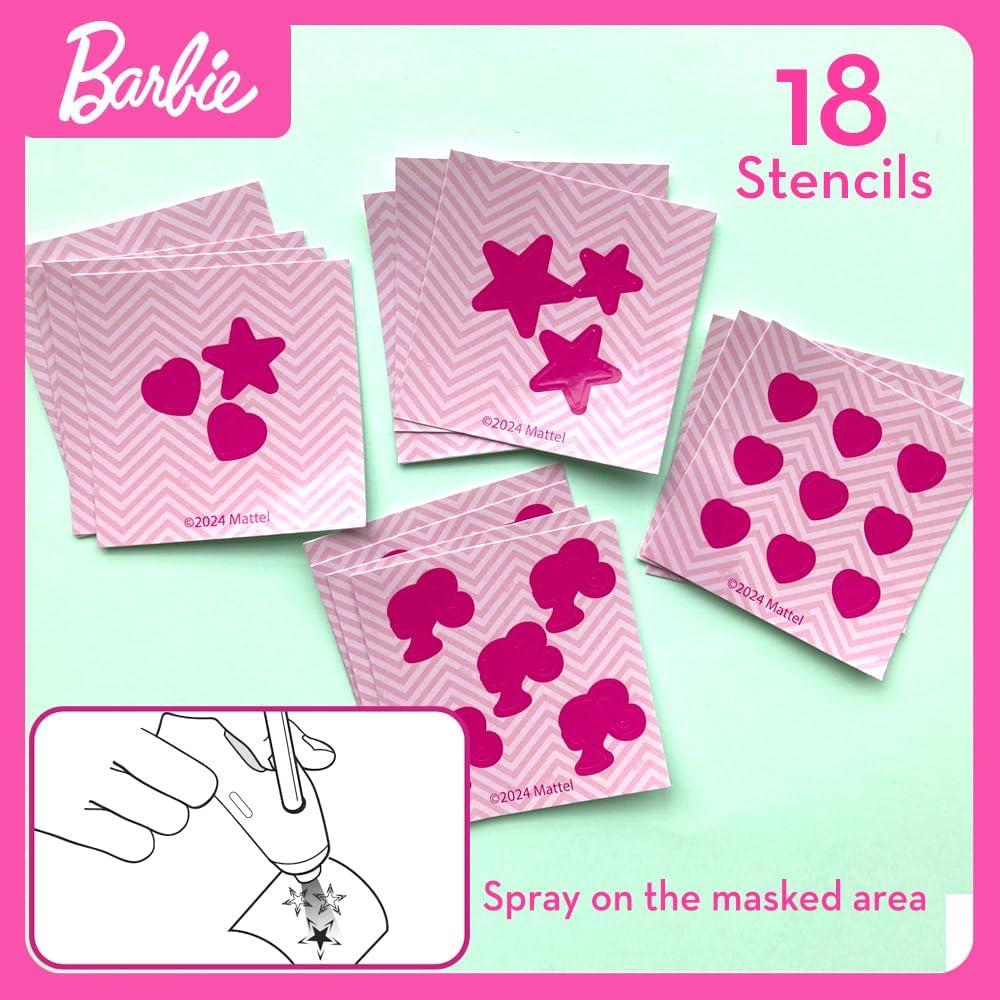 Barbie DIY Airbrush Studio – 25-Piece Color Splash Fashion Kit | Design Barbie Clothes for Dolls with Airbrush, Markers, Stencils, and Outfits | Creative Toy for Girls Ages 5+