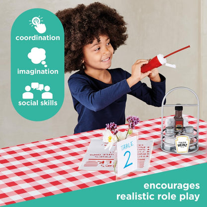 Casdon Heinz Sauce Caddy | 9-Piece Play Kitchen Set For Children Aged 3+ | Includes Pretend Tomato Ketchup, Vinegar, Salt And Pepper Shakers, Napkins, And Caddy.