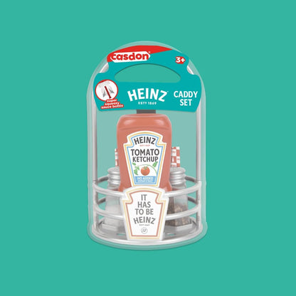 Casdon Heinz Sauce Caddy | 9-Piece Play Kitchen Set For Children Aged 3+ | Includes Pretend Tomato Ketchup, Vinegar, Salt And Pepper Shakers, Napkins, And Caddy.