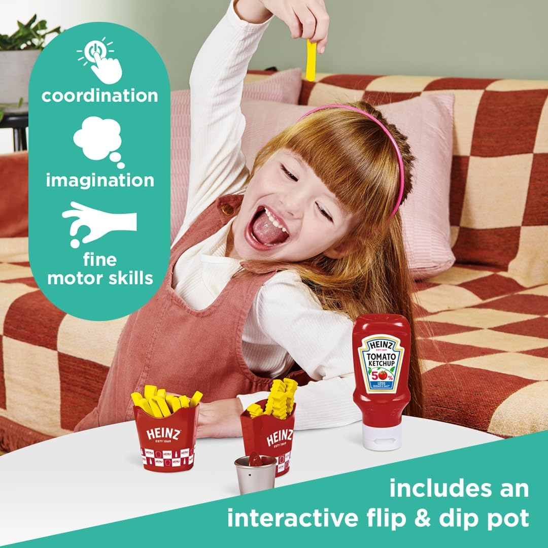Casdon Heinz Chip & Dip Snack Set For Kids | Includes Ketchup, Salt Shaker, 2 Chip Holders, Fries, Crinkle Cut Chips, And Ketchup Flip & Dip Pot — Perfect For Pretend Play Aged 2+.