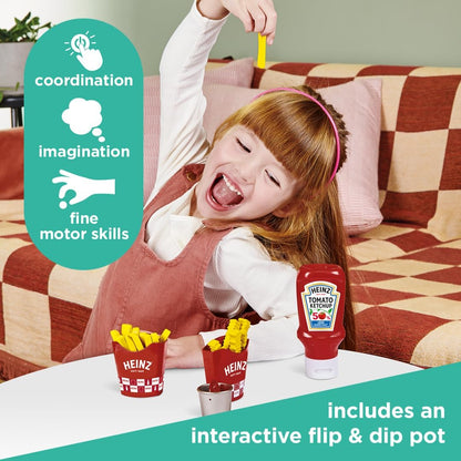 Casdon Heinz Chip & Dip Snack Set For Kids | Includes Ketchup, Salt Shaker, 2 Chip Holders, Fries, Crinkle Cut Chips, And Ketchup Flip & Dip Pot — Perfect For Pretend Play Aged 2+.