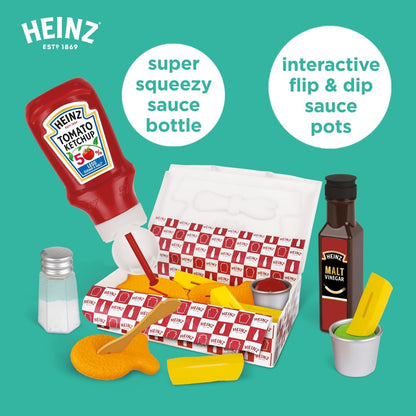 Casdon Heinz Fish & Chips Takeaway Set | Classic Fish & Chips Play Set For Children Aged 3+ | Ideal For Imaginative Play | Squeezy Ketchup Bottle, Vinegar Bottle, And Flip & Dip Pots Included!