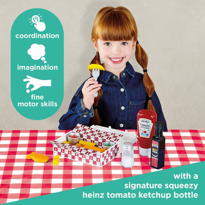 Casdon Heinz Fish & Chips Takeaway Set | Classic Fish & Chips Play Set For Children Aged 3+ | Ideal For Imaginative Play | Squeezy Ketchup Bottle, Vinegar Bottle, And Flip & Dip Pots Included!