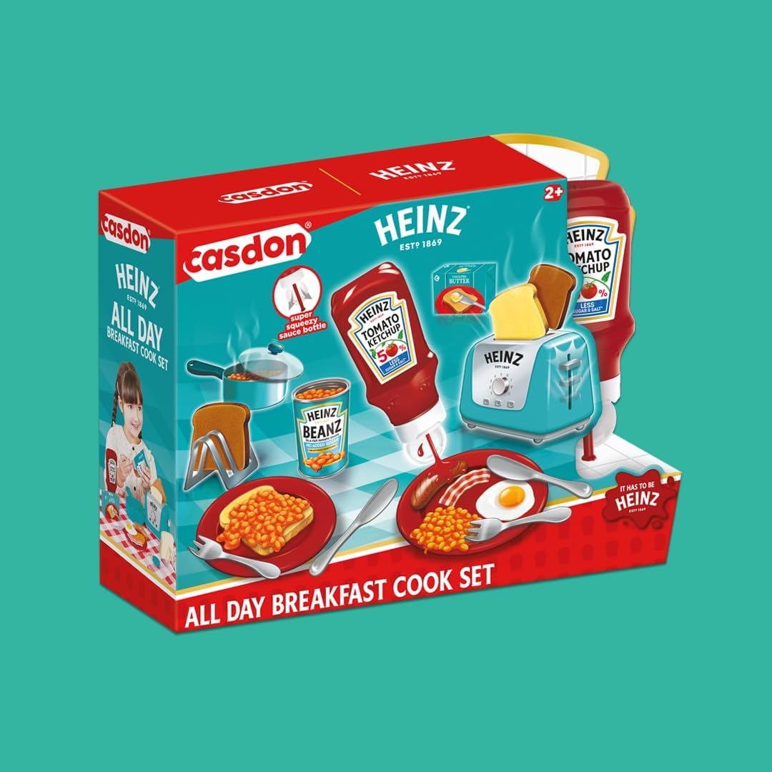 Casdon Heinz All-Day Breakfast Cook Set | 20-Piece Breakfast Play Set For Children Aged 2+ | Includes Official Licensed Heinz Toy Toaster And Squeezy Tomato Ketchup