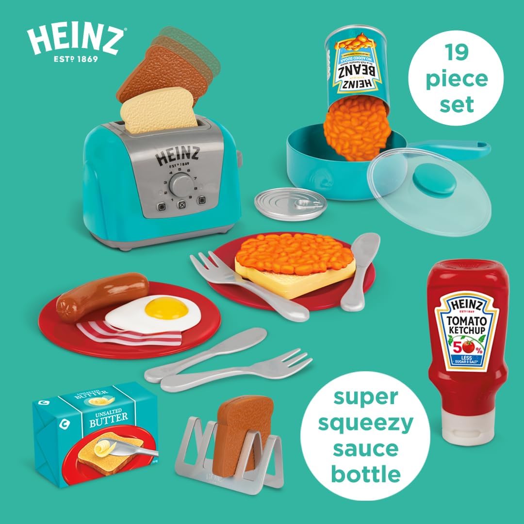 Casdon Heinz All-Day Breakfast Cook Set | 20-Piece Breakfast Play Set For Children Aged 2+ | Includes Official Licensed Heinz Toy Toaster And Squeezy Tomato Ketchup
