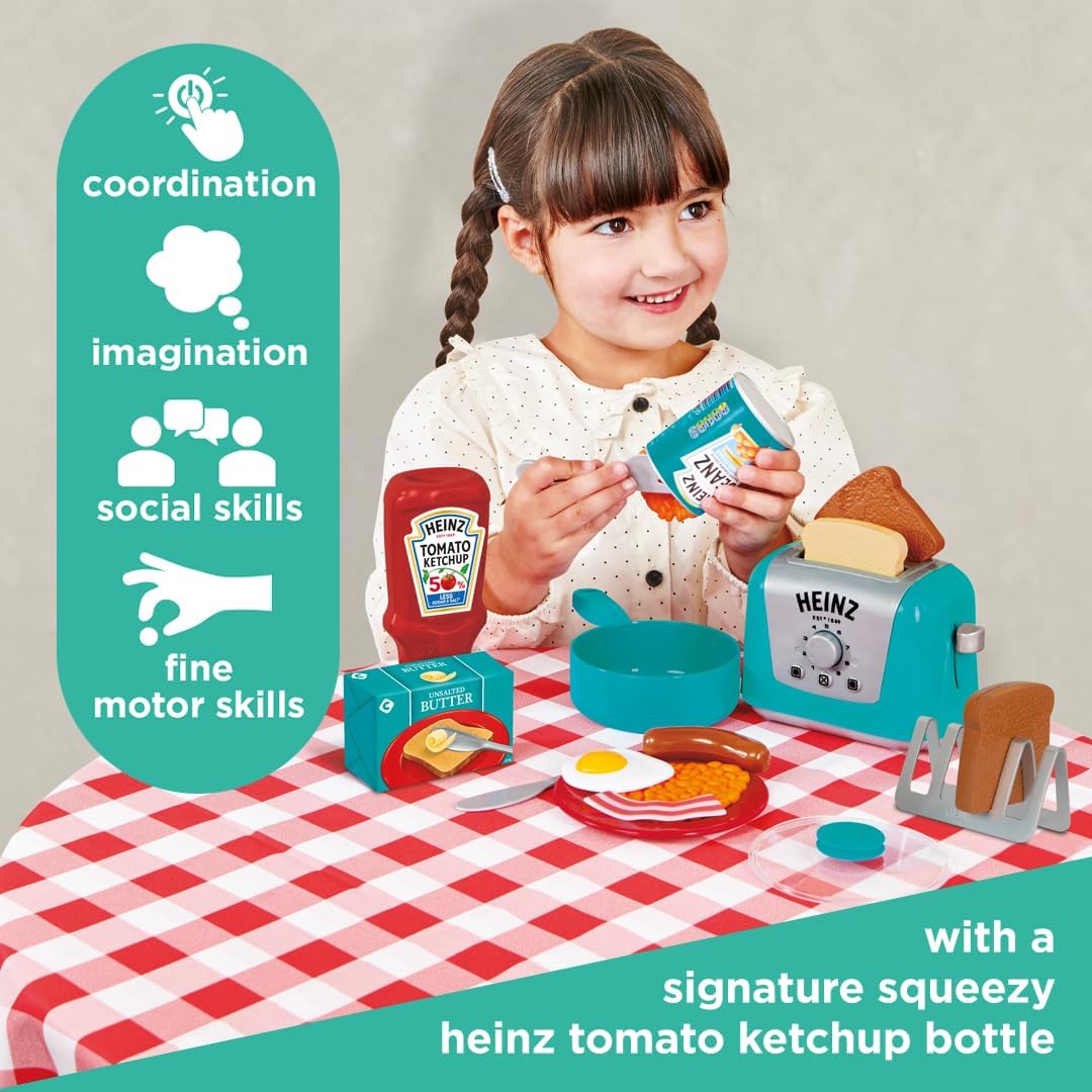 Casdon Heinz All-Day Breakfast Cook Set | 20-Piece Breakfast Play Set For Children Aged 2+ | Includes Official Licensed Heinz Toy Toaster And Squeezy Tomato Ketchup