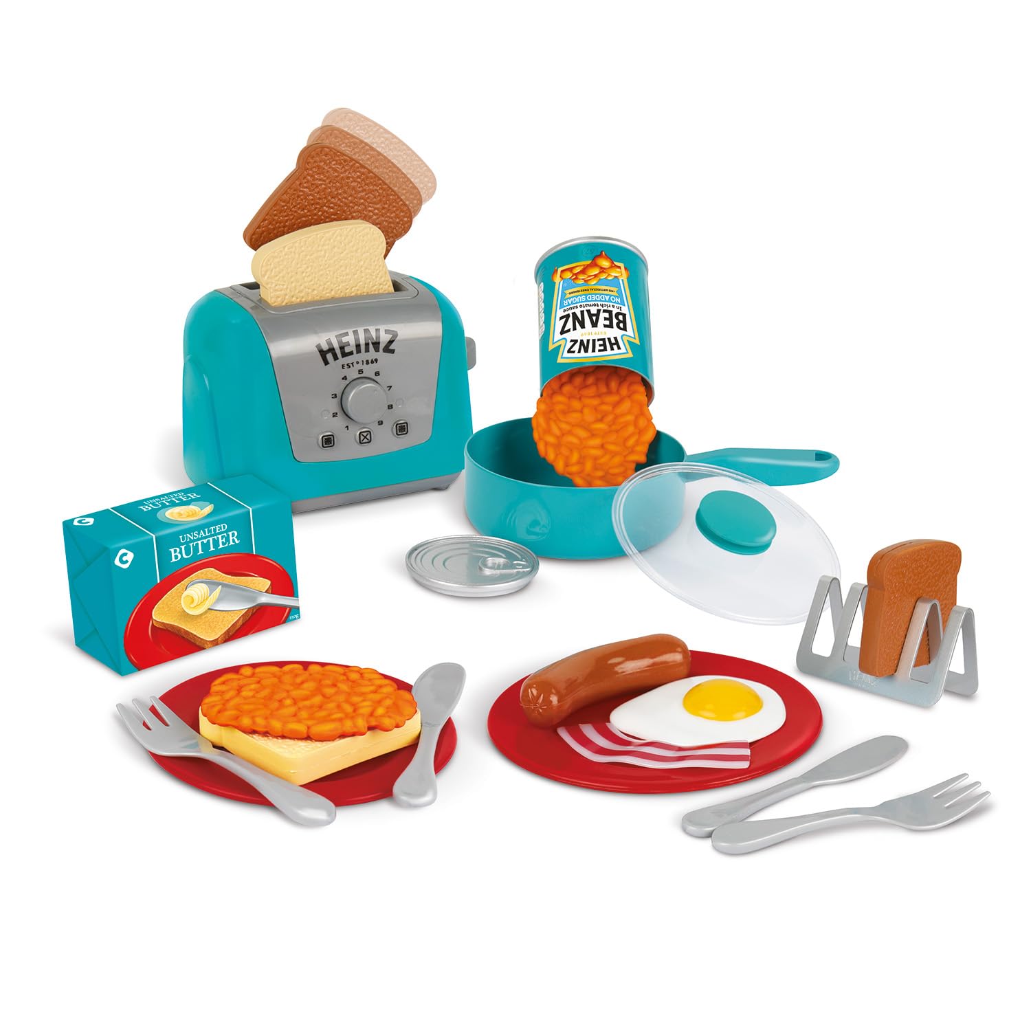Casdon Heinz All-Day Breakfast Cook Set | 20-Piece Breakfast Play Set For Children Aged 2+ | Includes Official Licensed Heinz Toy Toaster And Squeezy Tomato Ketchup