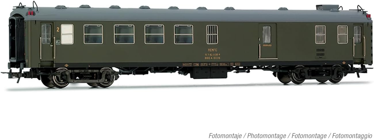 Electrotren HE4037 RENFE, 2-unit set 5000 coaches, BBD4 baggage + AAR bar, old bellows, olive green livery, ep. IV