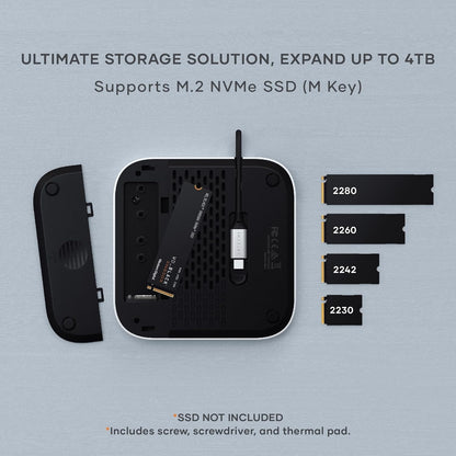 SATECHI Mac Mini M4 Hub & Stand with NVMe SSD Enclosure, Dock with 2 USB-A 10Gbps, USB-A Data Port, SD Card Reader for Mac Mini M4, M4 Pro - Silver