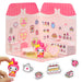 Playset My Melody Tea Room 40+ Stickers and 6cm Figurine | 3D House Restaurant Reusable Stickers | Kawaii Foodcourt Sticker House | Comansi
