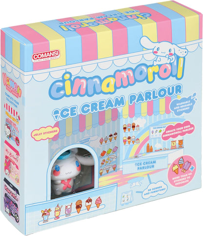 Playset Cinnamoroll Ice Cream Parlour 40+ Stickers and 6cm Figurine | 3D House Restaurant Reusable Stickers | Kawaii Foodcourt Sticker House | Comansi
