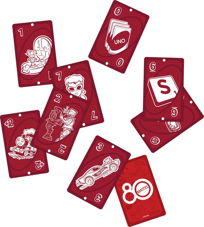 Mattel Games UNO Mattel 80th Ruby Red Card Game for Kids, Adults & Family Nights, Game Nights, Travel, Camping & Parties., JGK30