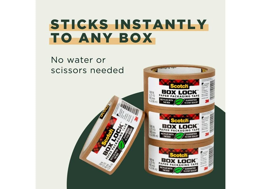 Scotch® Box Lock Paper Packaging Tape, 1.88" x 25 Yd.
