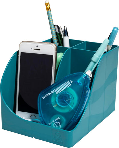 Exacompta - SKU 69534D - 1 Skandi Pen Wave Pencil Holder Pacific Blue - 5 compartments - 4 high compartments for Large Utensils and 1 Bottom Compartment for Small Utensils