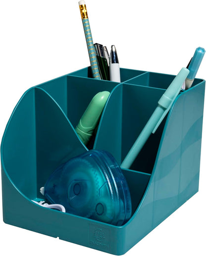 Exacompta - SKU 69534D - 1 Skandi Pen Wave Pencil Holder Pacific Blue - 5 compartments - 4 high compartments for Large Utensils and 1 Bottom Compartment for Small Utensils