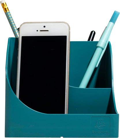 Exacompta - SKU 69534D - 1 Skandi Pen Wave Pencil Holder Pacific Blue - 5 compartments - 4 high compartments for Large Utensils and 1 Bottom Compartment for Small Utensils
