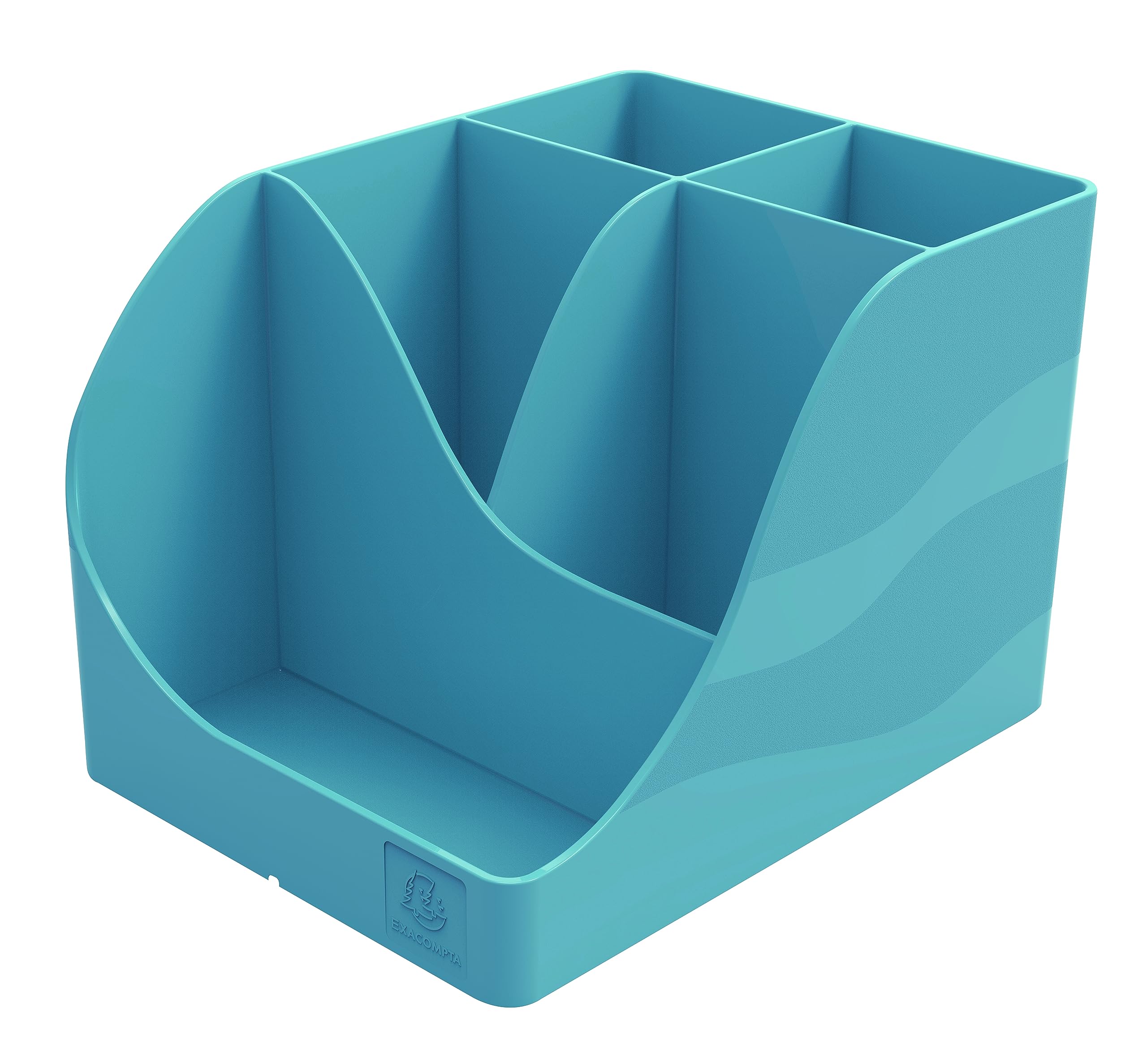 Exacompta - SKU 69534D - 1 Skandi Pen Wave Pencil Holder Pacific Blue - 5 compartments - 4 high compartments for Large Utensils and 1 Bottom Compartment for Small Utensils