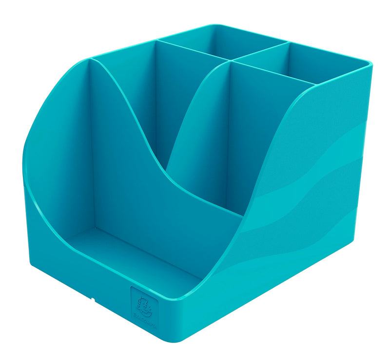 Exacompta - SKU 69534D - 1 Skandi Pen Wave Pencil Holder Pacific Blue - 5 compartments - 4 high compartments for Large Utensils and 1 Bottom Compartment for Small Utensils