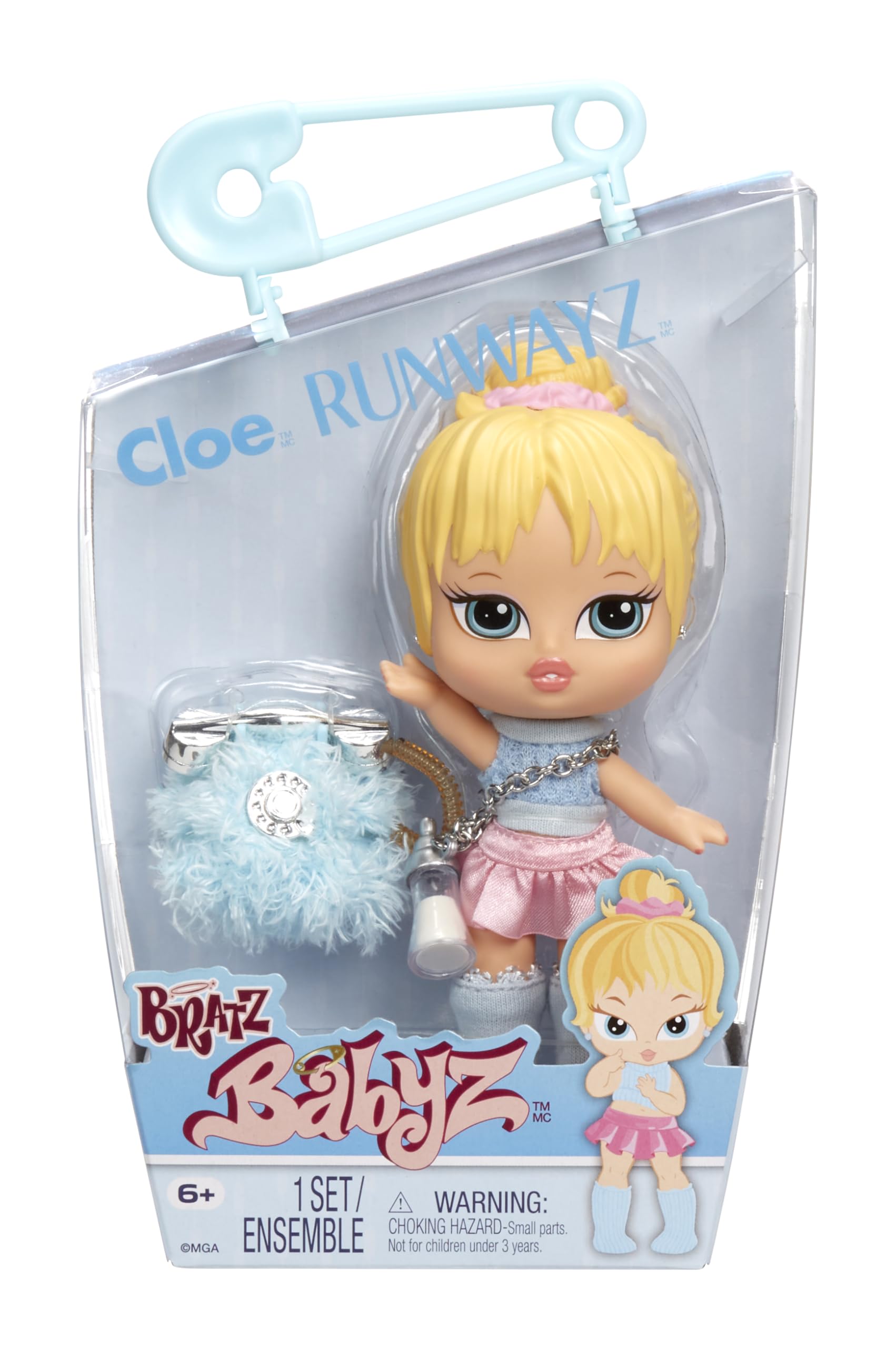 Bratz Babyz Runwayz Doll - Cloe - 1 Collectible Fashion Doll with Stylish Outfit, Cute Baby Doll with a Necklace That Doubles as a Keychain - Kids Toy - Great for Ages 6 and Older