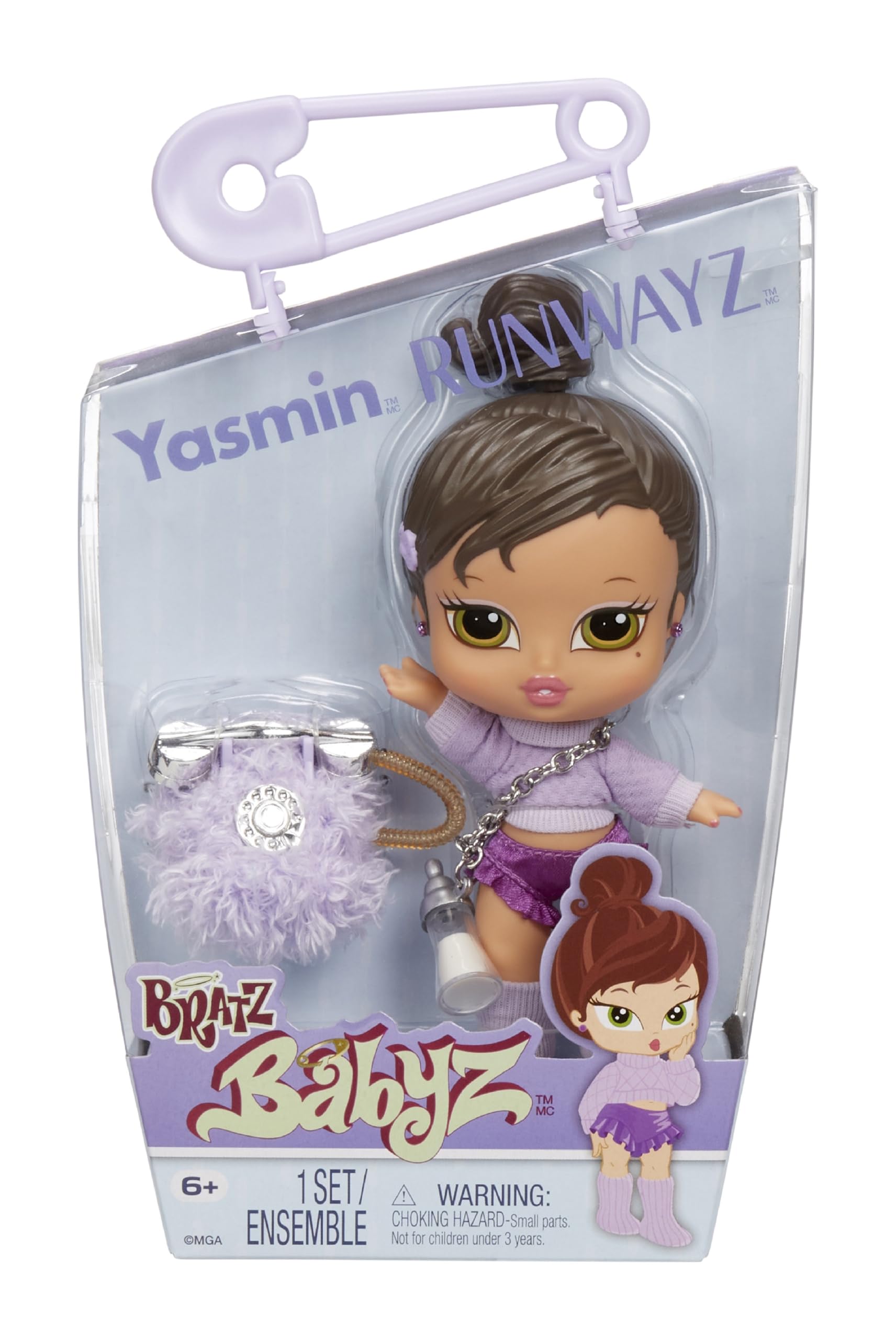 Bratz Babyz Runwayz Doll - Yasmin - 1 Collectible Fashion Doll with Stylish Outfit, Cute Baby Doll with a Necklace That Doubles as a Keychain - Kids Toy - Great for Ages 6 and Older