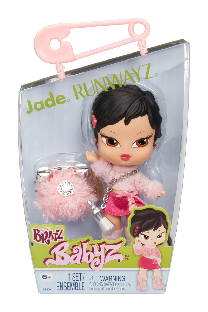 Bratz Babyz Runwayz Doll - Jade - 1 Collectible Fashion Doll with Stylish Outfit, Cute Baby Doll with a Necklace That Doubles as a Keychain - Kids Toy - Great for Ages 6 and Older