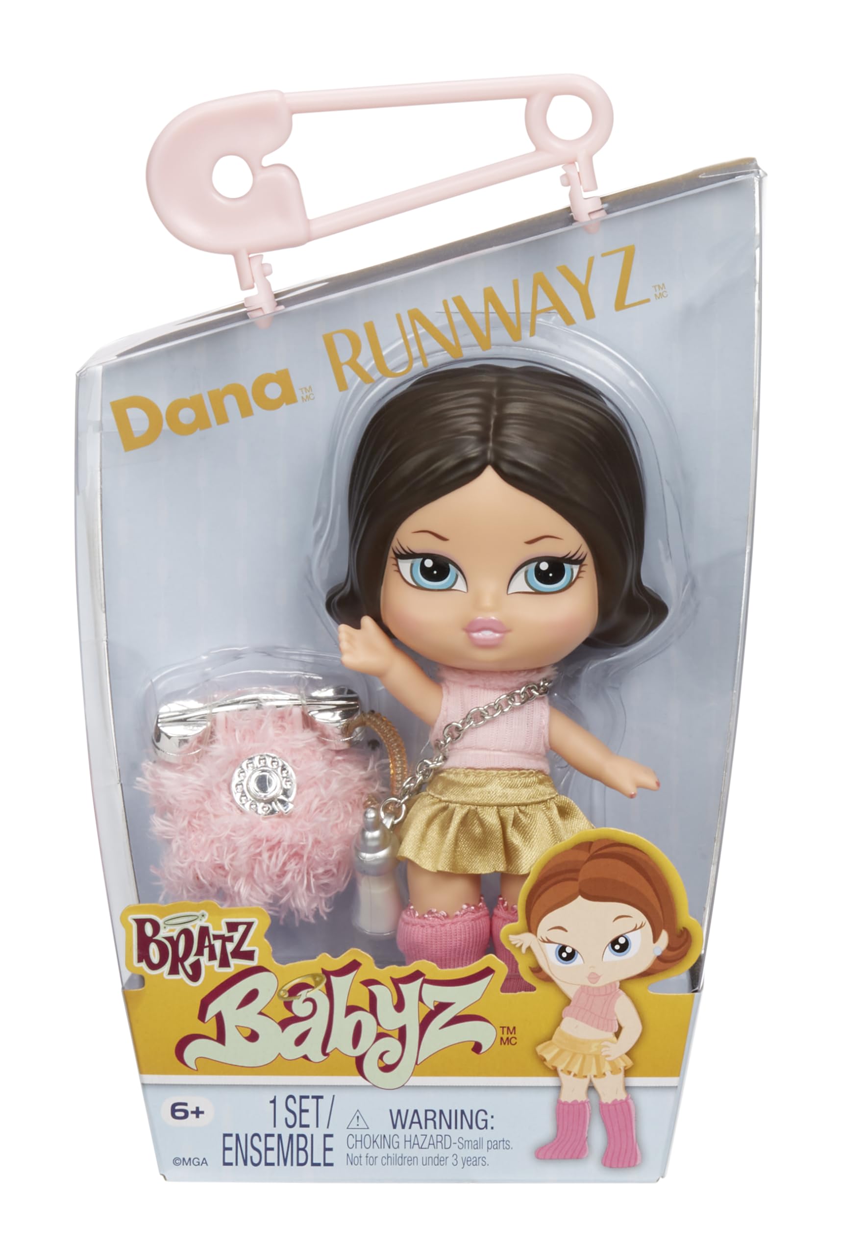 Bratz Babyz Runwayz Doll - Dana - 1 Collectible Fashion Doll with Stylish Outfit, Cute Baby Doll with a Necklace That Doubles as a Keychain - Kids Toy - Great for Ages 6 and Older