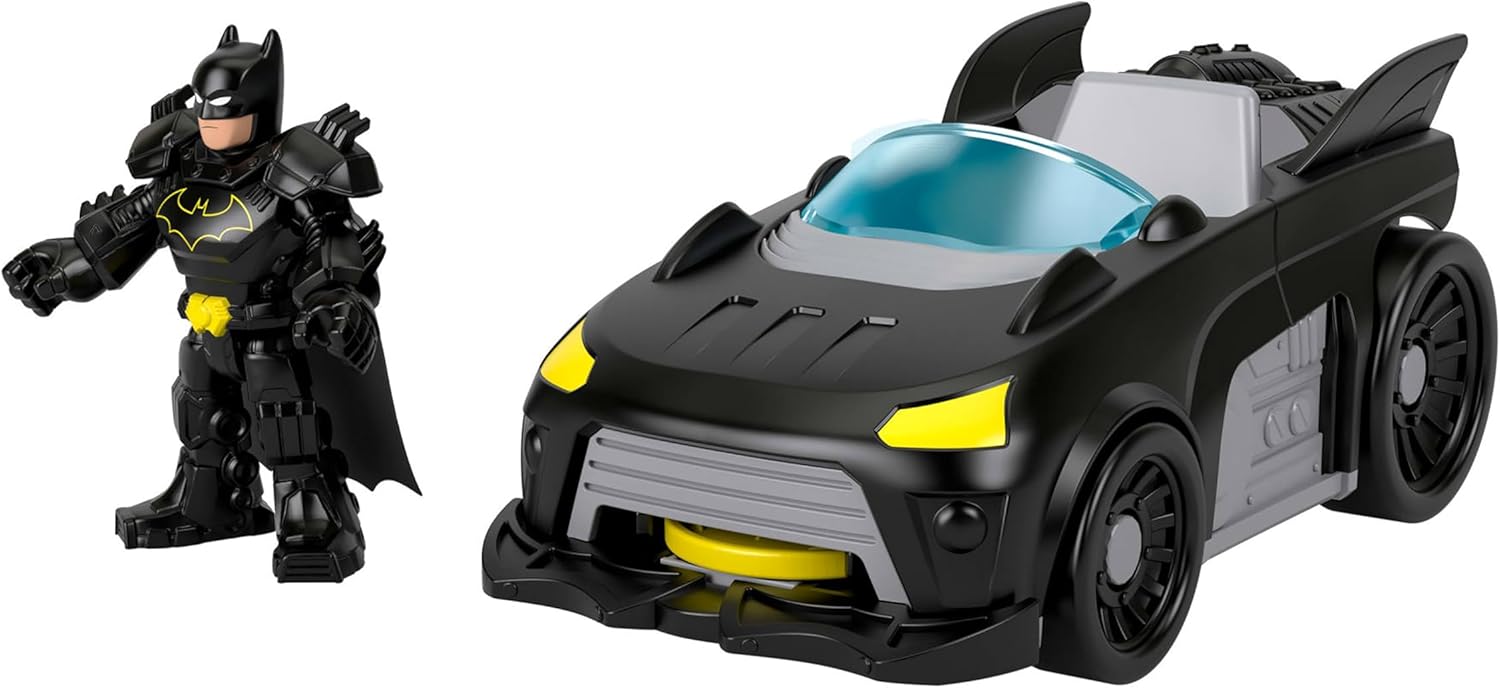 Fisher-Price Imaginext DC Super Friends Metal Force Batmobile Toy Car, 3-inch Batman Action Figure & Accessories Set, Includes Launcher & 2 Discs, JFJ68
