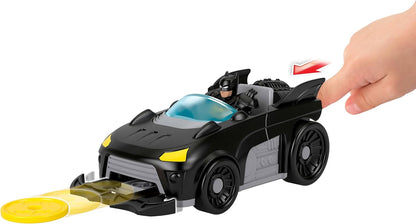Fisher-Price Imaginext DC Super Friends Metal Force Batmobile Toy Car, 3-inch Batman Action Figure & Accessories Set, Includes Launcher & 2 Discs, JFJ68