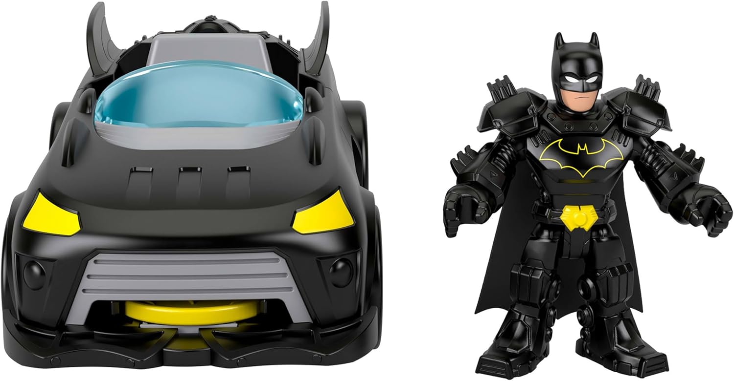 Fisher-Price Imaginext DC Super Friends Metal Force Batmobile Toy Car, 3-inch Batman Action Figure & Accessories Set, Includes Launcher & 2 Discs, JFJ68