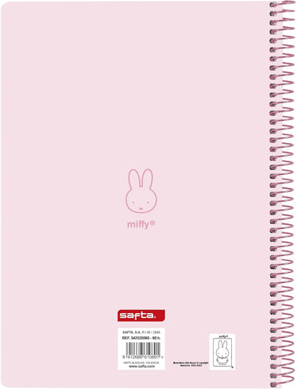 Safta MIFFY FLORES – Notebook, Quarter Notebook, 80 Sheets, Hard Covers, 1Design, Ideal for Children of Different Ages, Comfortable and Versatile, Quality and Resistance, 15.5 x 22 cm, Pink Stick, M