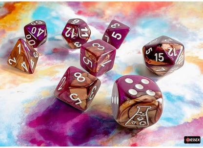 Chessex - Lab Dice 9 - Gemini Polyhedral 7 Dice Set - Copper-Purple/White