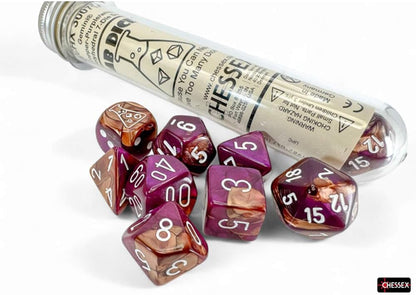 Chessex - Lab Dice 9 - Gemini Polyhedral 7 Dice Set - Copper-Purple/White